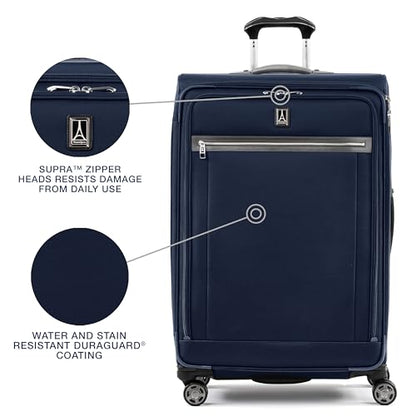 Travelpro Platinum Elite Softside Expandable Checked Luggage, 8 Wheel Spinner Large Suitcase, TSA Lock, Men and Women, Dark Blue, Checked Large 29-Inch - color: Dark Blue, size: Checked-Large 29-Inch