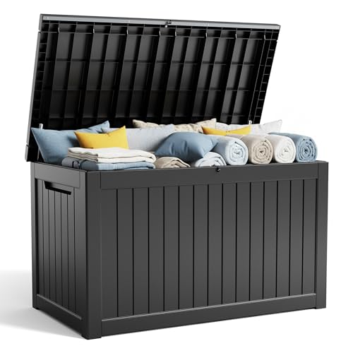 Deck Box - 280 Gallon Large Outdoor Storage box,Waterproof Patio Furniture and Storage Deck - Lockable and UV Resistant, Perfect for Pool and Outdoor Use, Weatherproof Resin, Lockable (Black) - color: Black, size: 280 Gallon