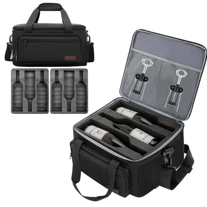 6 Bottles Wine Bag for Travel, Wine Suitcase with Double-Layer Shock-Absorbing Foam, Protective Carrier for Airplane Travel, 6 Bottles Carrying Bag for Travel & Camping, Holidays Gift for Wine Lovers