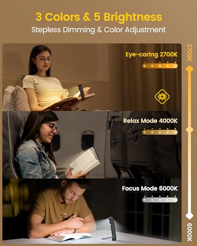 Glocusent Extendable Book Lights for Reading at Night, 5 Enhanced Brightness & 3 Colors with Sleep Aid & Timers, Clip on USB Rechargeable Reading Light for Books in Bed, Ideal Book Lovers Gifts - color: Gray