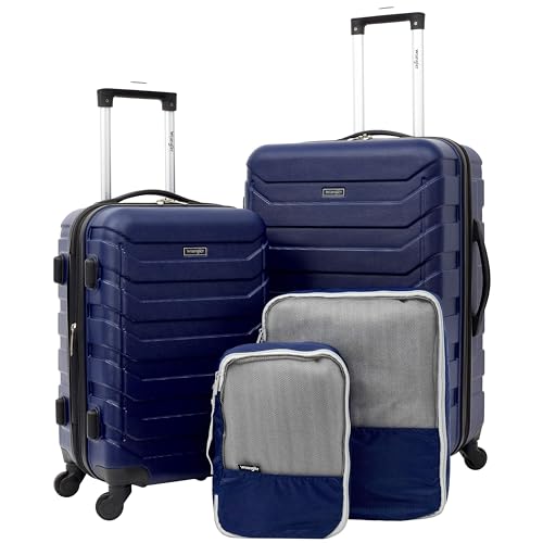 Wrangler 4 Piece Miami Luggage and Packing Cubes Set, Blue - color: Blue, size: 4 Piece Set