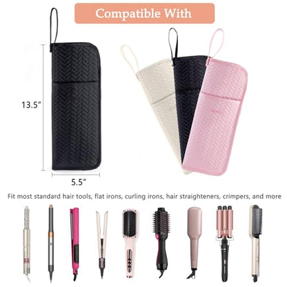 Hair Tools Travel Bag, Heat Resistant Curling Iron Holder & Flat Iron Case, Hot Tools Organizer Pouch for Hair Straightener, Hair Dryer, Crimper & Styling Accessories, Travel Makeup Bag - color: Black