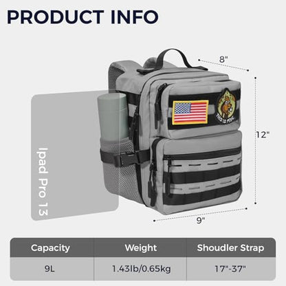 9L Mini Tactical Backpack for Men Women,Small Military Tactical Backpack for Sport,Gym,Hiking,Travel,Camping (Gray) - color: Gray