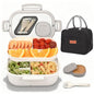 PEDECO White Bento Box with Bag for Adult Kid, Leakproof 2-Layers Stackable | Insulated bag and sauce pod,2-tier stackable 1100ml ,Microwave & dishwasher safe, BPA-free,For school, work, travel, picnic - color: White