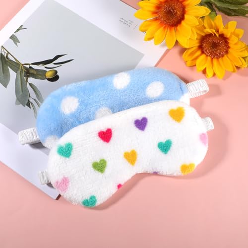 2PCS Plush Sleeping Eye Mask, Soft Plush Eye Mask, Fuffy Eye Cover Comfortable Sleep Mask Blindfold Rainbow Faux Fur Eye Shade for Women, Men and Kids Travel Nap Sleeping - color: Love