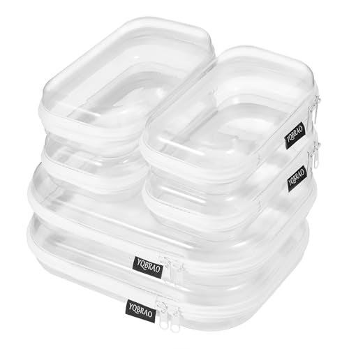 YQBRAO 6 Pack Clear Hard Shell Beauty Organizer (2M+4S), 1.2mm Crush-Proof Cosmetic Case, Reinforced YKK Zippers, Stadium Approved Security Bag for Skincare, Toiletries & Electronics, Multi-Size Set - color: White, size: 6 Pack (2M+4S)