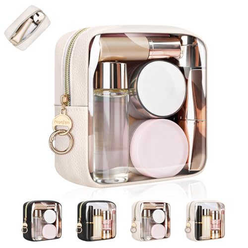 4.9" Clear Small Makeup Bag for Purse, TPU Mini Cosmetic Bag with Ring Buckle, Portable Small Makeup Travel Toiletry Pouches for Women, Birthday/Wedding/Christmas (Beige) - color: Clear-Single-sided Beige