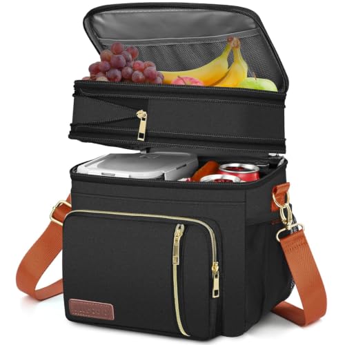 MIYCOO Lunch Bag & Lunch Box for Women Men, Double Deck Leakproof Insulated Soft Large Adult Camping Cooler bag for Work, Beach, Picnic, Travel (Black Orange, 15L) - color: Black Orange, size: 15L