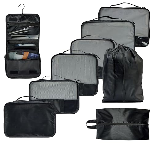 Packing Cubes Set – Cute Packing Cubes for Travel, Luggage Organizer Bags for Suitcase, For Kids & Family, Floral, Neutral & Aesthetic Travel Organizer Set -Black - color: Black