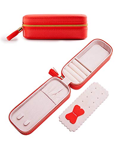 BONNY DODO Small Travel Jewelry Organizers Box for women with PU Leather Portable Mini Jewelry Case with compartments for Necklace Rings Earrings,Luxury Giftable boxes. (Red, S) - color: Red, size: S
