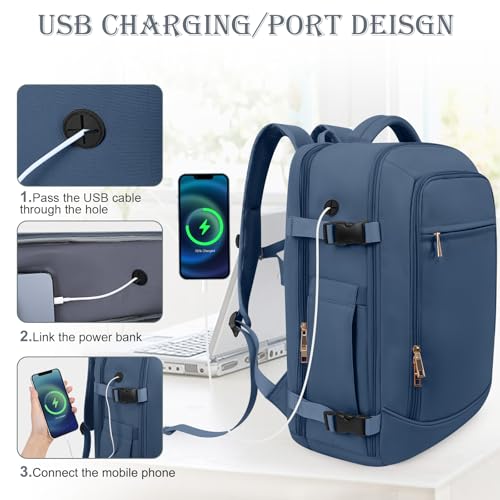 Rinlist Travel Backpack, Carry-on Backpack for Men Women, Travel Backpack Carry on Flight Approved, 40L Personal Item Backpack Personal Item Backpack Bag, Travel Essentials, Dark Blue - color: Dark Blue