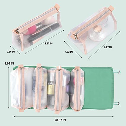 Roll Up Makeup Bag, Hanging Toiletry Bag, 4 in 1 Detachable Cosmetic Bag, 4 Removable Storage Bags, Travel Makeup Organizer Bags for Women Men(Green) - color: Green