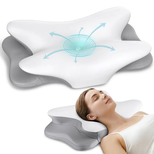 Cervical Neck Pillow for Pain Relief - Ergonomic Side Sleeper Pillow for Neck Support, Contour Pillow for Bed Sleeping, Cooling Memory Foam Pillows Orthopedic Pillow for Back Stomach Sleepers(White)