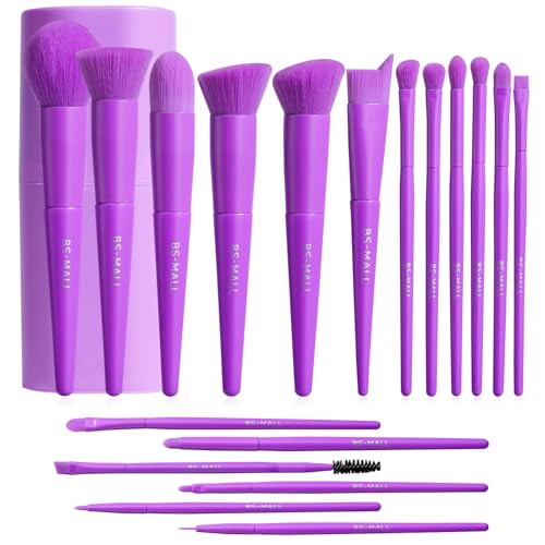 BS-MALL Makeup Brush Set 18 Pcs Premium Synthetic Foundation Powder Concealers Eye shadows Blush Makeup Brushes with Case (Purple) - color: Purple
