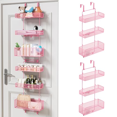 HapiRm Over Door Organizer Storage - Separable Door Organizer Hanging with 6 Metal Large Capacity Baskets for Bathroom Bedroom Kitchen Pantry Closet (Pink) - color: Pink, size: 6-Tier