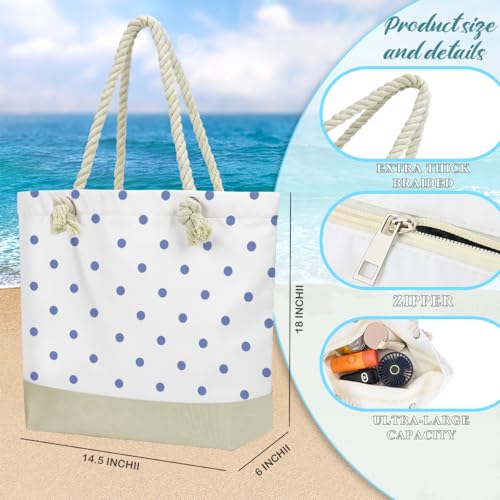 Fokongna Tote Bag For Women, Beach Bag Best Friend Travel Birthday Gifts, Travel Parties Vacation Shopping Essentials - color: Blue Polka Dots