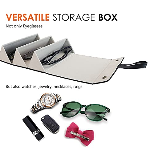 LifeArt Eyeglass Case Hard Shell, Portable Sunglass Case, Fashionable PU Leather Eyeglass Case, Lightweight - color: G_3 Slots Black