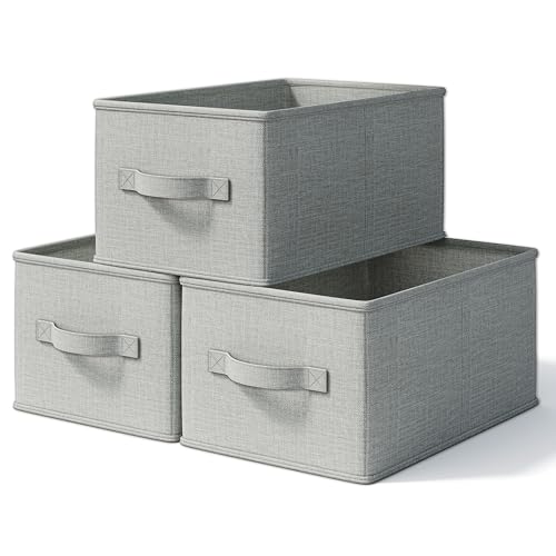 LayerSpace 3 Pack Fabric Storage Bins for Shelves | 14.75x10.25x8.25 in Storage Baskets | Fabric Closet Organizers with Handles Home Organization | Linen Clothes Storage Bins | Light Gray - color: Light Gray, size: 3pcs-14.75"x10.25"x8.25"