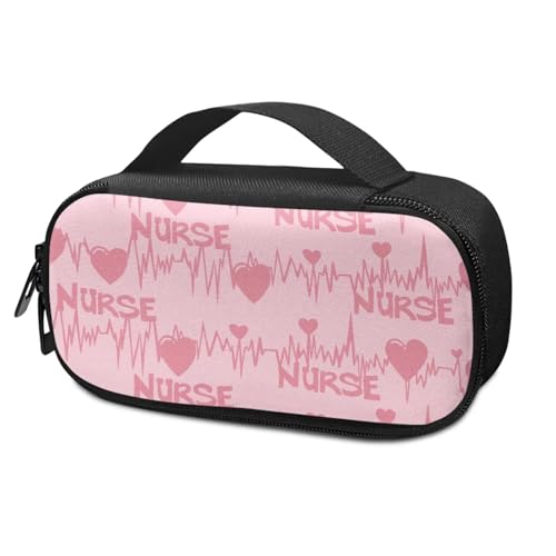 Pink ECG Print Diabetes Travel Case for Blood Sugar Monitor, Diabetic Medication Insulated Cool Organizer with 2 Zipper + 2 Inner Compartments for Travel Essential - color: Nurse Pink Ecg