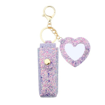Sisadodo Glitter Lip Oil Holder Key Chains for Woman Lipstick Case with Mirror Lip Balm Keychain for Lipstick Case Keychain - color: Purple-heart