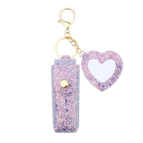 Sisadodo Glitter Lip Oil Holder Key Chains for Woman Lipstick Case with Mirror Lip Balm Keychain for Lipstick Case Keychain - color: Purple-heart