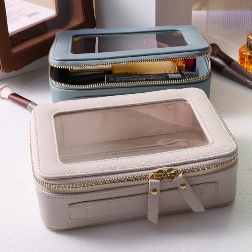 SANHECUN Toiletry bag waterproof cosmetic organizer with handle large opening for travelling car organizer (White) - color: White