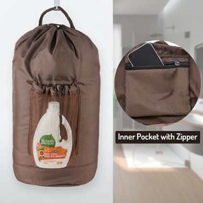Seiritex Large Laundry Backpack Bag with Detergent Holder and Adjustable Shoulder Straps, Clothes Laundry Backpack for College, Travel, Apartment, Laundromat, Dorm Room (Brown) - color: Brown
