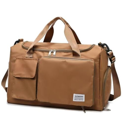 New men's and women's splash proof sports hand travel fitness shopping weekend camping overnight bags. (coffee) - color: coffee