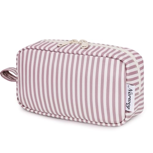 Narwey Small Makeup Bag for Purse Travel Makeup Pouch Mini Cosmetic Bag Zipper Pouch for Women (Dusty Rose Stripe, Small) - color: AC-Dusty Rose Stripe, size: Small