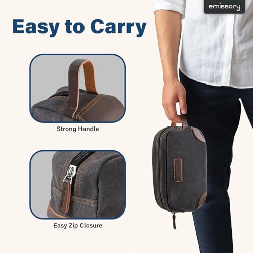 emissary Toiletry Bag for Men, Canvas Travel Toiletry Bag Men's Dopp Kit, Water-resistant Bathroom Bag Mens Shaving Kit, Travel Kit Small Bags, Shaving Bag, Toiletry Bags - color: Gray