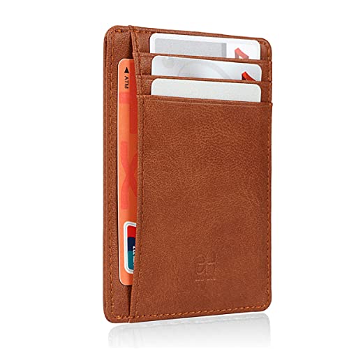 GH GOLD HORSE Slim RFID Blocking Card Holder Minimalist Leather Front Pocket Wallet for Women | Slim - color: Crazy Horse Apricot