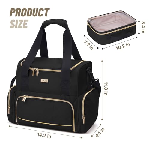 BAFAMYE Large Makeup Travel Cosmetic Bag with 2 Removable Case, Double Layer Big Travel Make Up Organizer Case, Toiletry Bag for Women, Train Cases Bags - color: Black