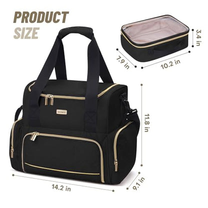 BAFAMYE Large Makeup Travel Cosmetic Bag with 2 Removable Case, Double Layer Big Travel Make Up Organizer Case, Toiletry Bag for Women, Train Cases Bags - color: Black