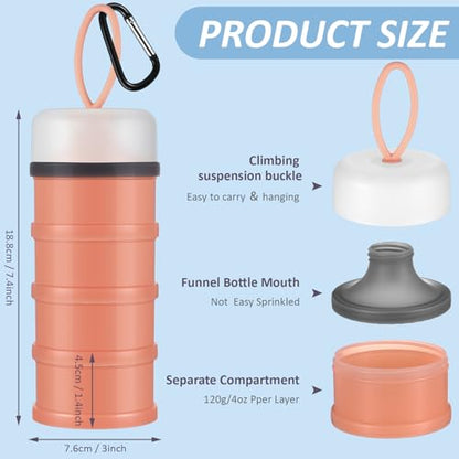 Baderke 2 Pcs Protein Powder Container with Funnels Stand, 4 Stackable Leakproof Protein Powder Dispenser, Portable Keychain Powder Container for Workout, Fitness, Travel - color: Pink