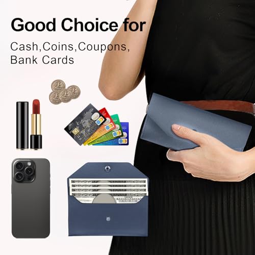 Pu Leather Cash Envelope Wallet for Women - Reusable Cash Stuffing Wallet, Budgeting Companion (Dark-Blue) - color: Dark-Blue