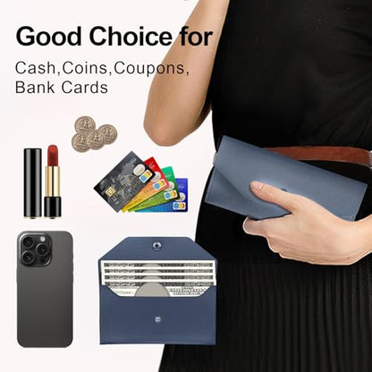 Pu Leather Cash Envelope Wallet for Women - Reusable Cash Stuffing Wallet, Budgeting Companion (Dark-Blue) - color: Dark-Blue