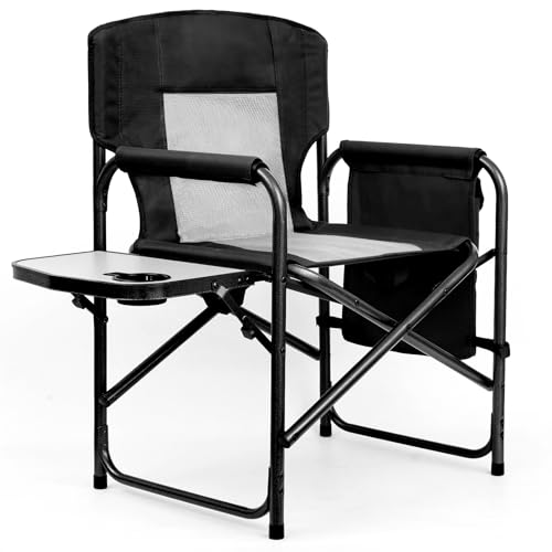 Yestomo Camping Chairs, Folding Chairs for Outside, Directors Chairs Foldable Adults Heavy Duty,Support to 450LBS - color: Black/Grey