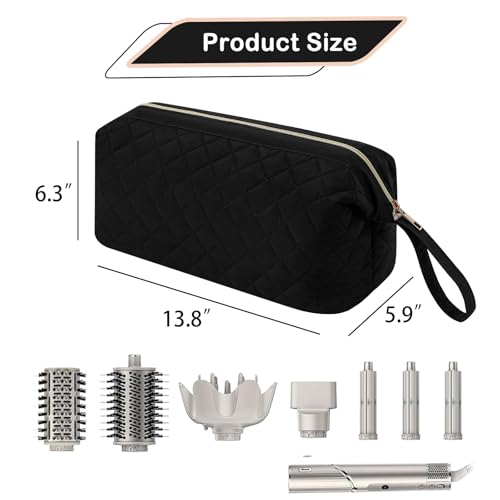 RSRSLEII Large Quilted Hair Tools Travel Bag,Waterproof Hair Styling Accessories Storage Case for Flat Irons,Straightener,Curling Iron,Hair Dryer,Dyson Airwrap Travle Bag (13 Solid Black) - color: 13 Solid Black