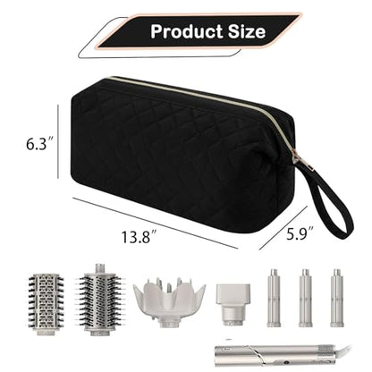 RSRSLEII Large Quilted Hair Tools Travel Bag,Waterproof Hair Styling Accessories Storage Case for Flat Irons,Straightener,Curling Iron,Hair Dryer,Dyson Airwrap Travle Bag (13 Solid Black) - color: 13 Solid Black