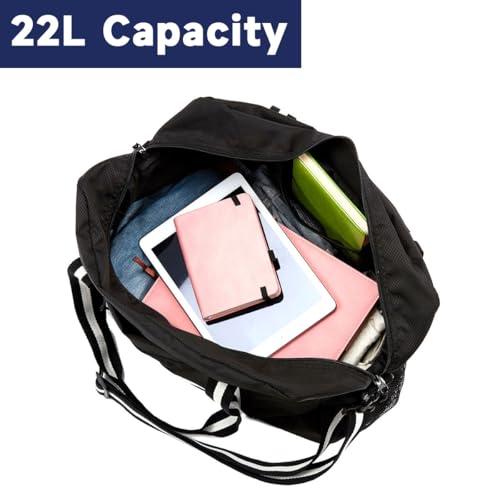 Arxus Foldable Tote Bag for Travel Expandable Lightweight Carry On Luggage 22L Packable Duffle Bag for Traveling - color: Black