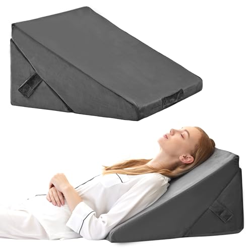 Bedluxe Wedge Pillow for Sleeping, Adjustable 9&12 Inch Foldable Bed Wedge Pillow Set, Orthopedic Memory Foam Triangle Pillows Wedge, 7-in-1 Elevated Pillows for Leg and Back Support, Velvet - color: Velvet, size: Adjustable 9&12 Inch