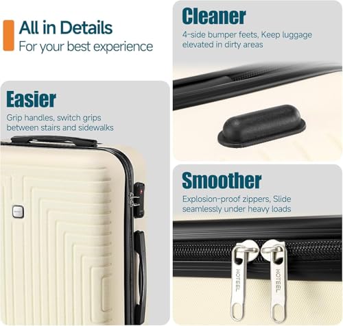 Hoteel Luggage Sets 5 Piece, 4-Year Warranty, Durable Suitcase Set with Spinner Wheels, 100% PC Hard Shell Lightweight Luggage with TSA Lock, Large Checked Travel Suitcases, Beige(20/24/28/DB/TB) - color: Beige, size: 20/24/28/TB/（DB/BP）