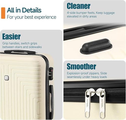 Hoteel Luggage Sets 5 Piece, 4-Year Warranty, Durable Suitcase Set with Spinner Wheels, 100% PC Hard Shell Lightweight Luggage with TSA Lock, Large Checked Travel Suitcases, Beige(20/24/28/DB/TB) - color: Beige, size: 20/24/28/TB/（DB/BP）