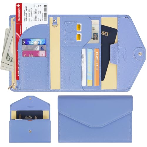 ZOPPEN Mulit-purpose Rfid Blocking Passport Holder Travel Wallet (Ver.4) Passport and Vaccine Card Holder ComboTri-fold Document Organizer Travel Essentials - color: #25 Niagara Blue