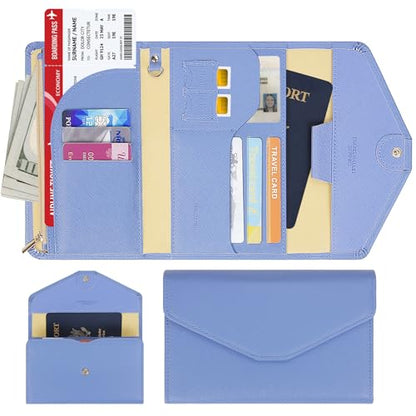 ZOPPEN Mulit-purpose Rfid Blocking Passport Holder Travel Wallet (Ver.4) Passport and Vaccine Card Holder ComboTri-fold Document Organizer Travel Essentials - color: #25 Niagara Blue