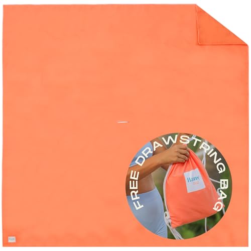 Plush Microfiber Beach Blanket, Large Beach Mat for 1-4 Persons, Sandproof, Windproof | Hole for Umbrella, Corner Sand Pockets to Fight Wind (Bag for Blanket Included) - color: Peach, size: Large