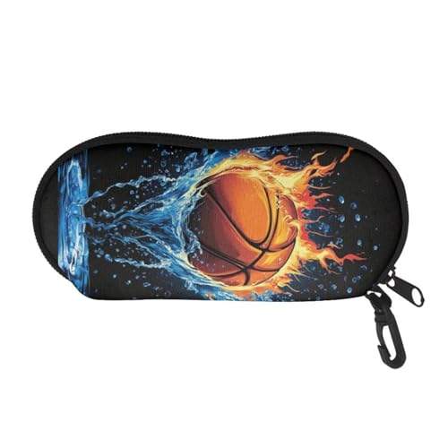 AFPANQZ Glasses Case with Carabiner Hanging Portable Neoprene Zipper Sunglasses Case Soft Lightweight - color: Basketball Water Flame