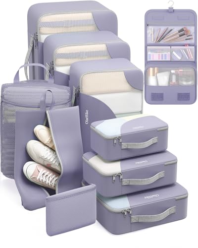 10 Set Packing Cubes for Travel, Gifts for Women Mom,Anti-Tearing Suitcase Organizer,OlarHike Vacation Essentials & Accessories for Cruise Ship - color: 09 Purple Gray