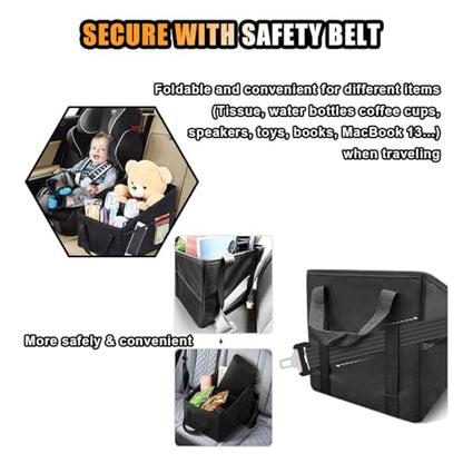 GLSOWEE Car Seat Organizer, Foldable Car Storage Organizer with 4 Cup Holders, Rear & Front Seat Storage Bags, Black