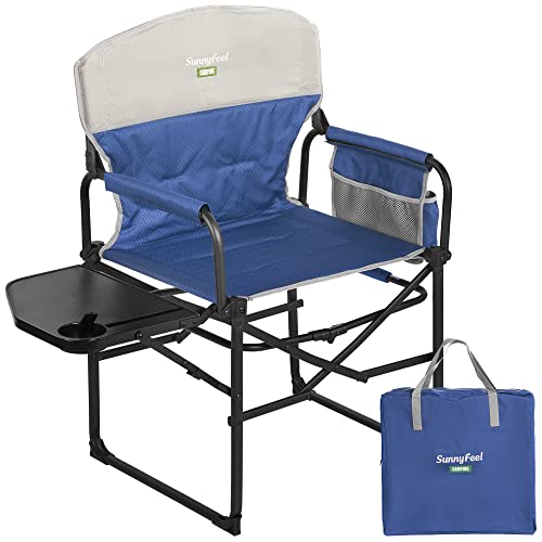 SUNNYFEEL Camping Directors Chair, Heavy Duty,Oversized Portable Folding Chair with Side Table, Pocket for Beach, Fishing,Trip,Picnic,Lawn,Concert Outdoor Foldable Camp Chairs - color: Padded Blue